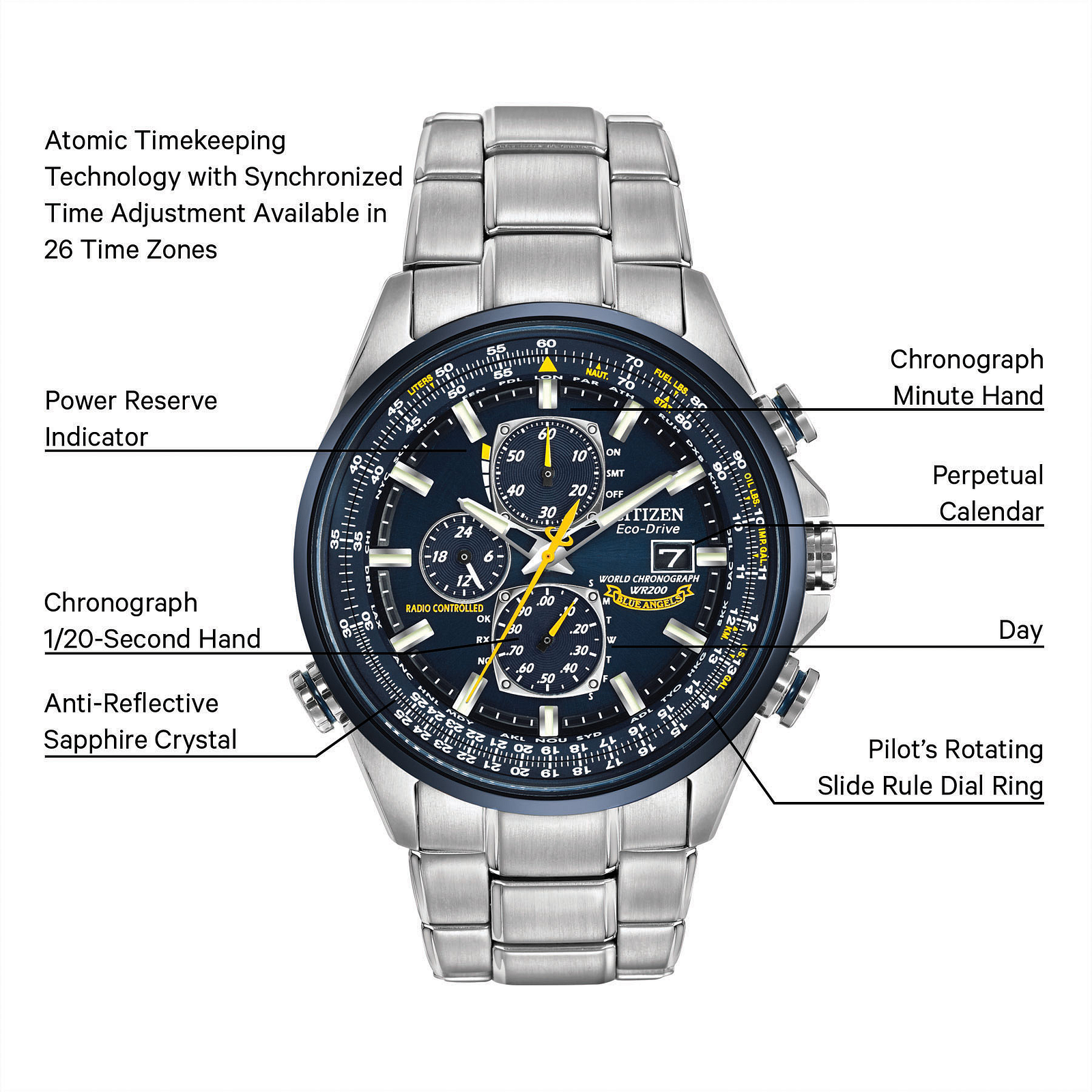 Citizen Eco-Drive Radio Controlled World Choronograh Blue Angeles AT8020-54L
